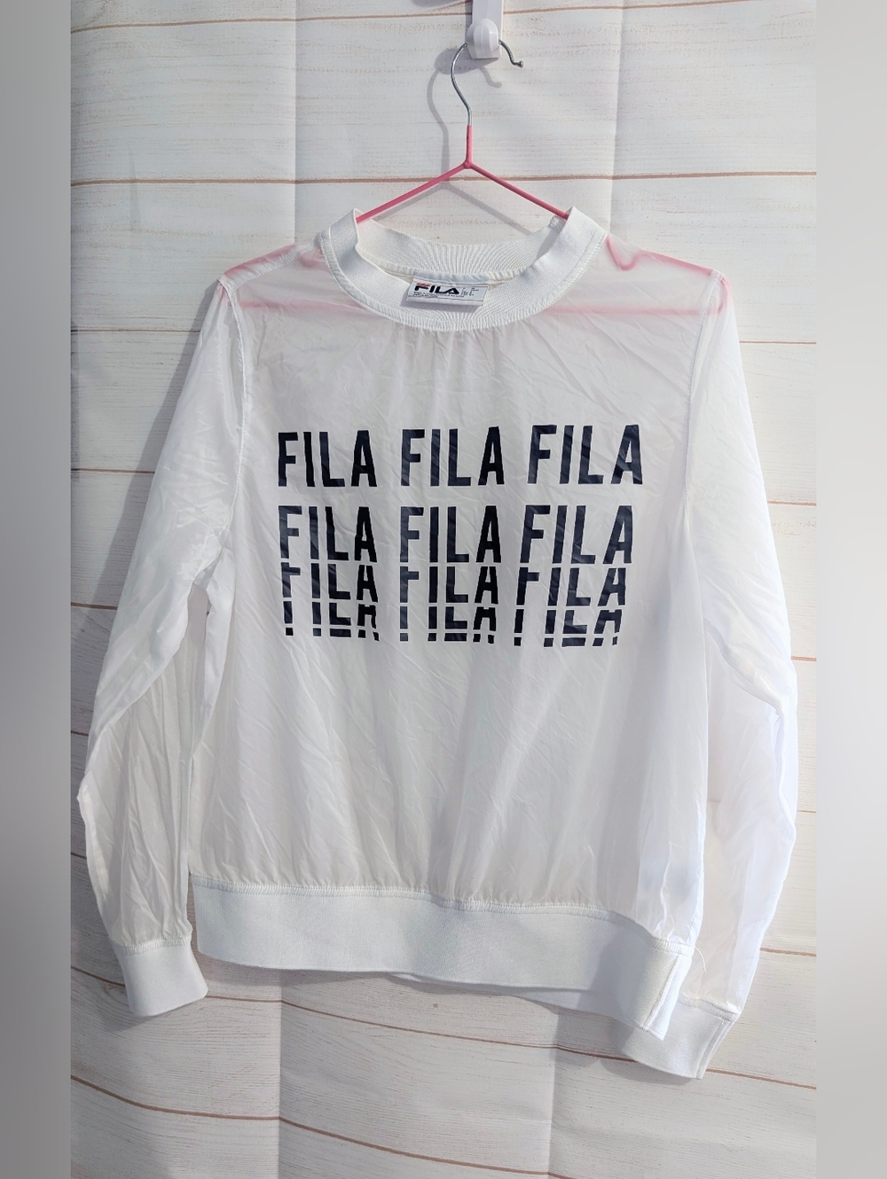 FILA White Logo Repeat Lightweight Crewneck Windbreaker Size Small